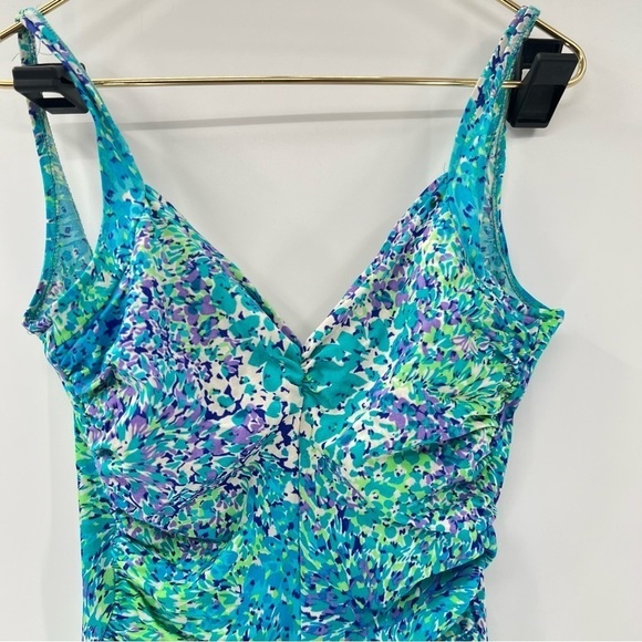 Gabar Vintage Blue Floral Print V-Neck One-Piece Full Coverage Swimsuit Size 12 - Picture 11 of 11